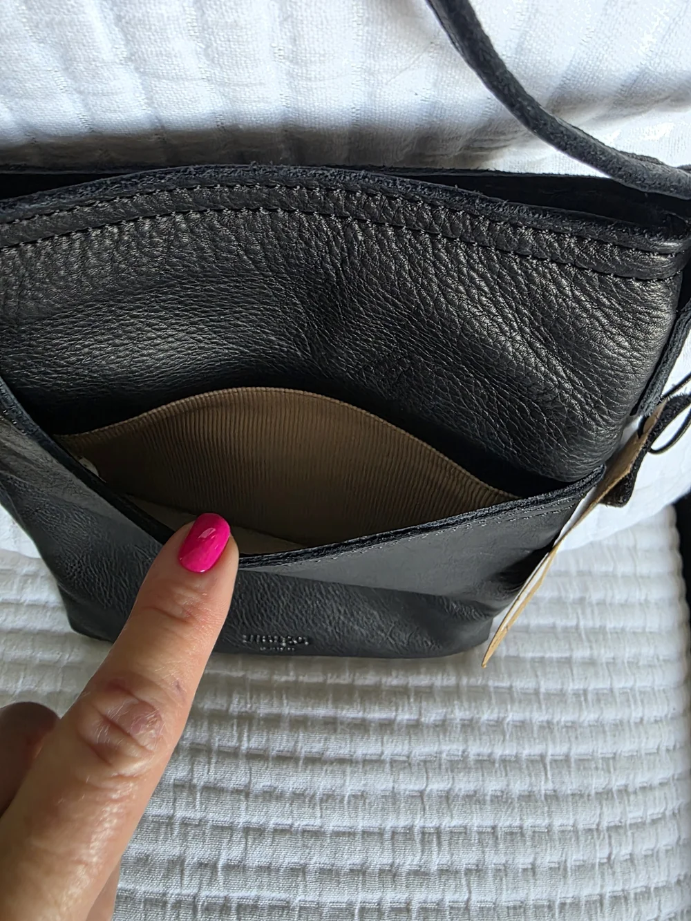 margot Black Leather Slim Messenger Crossbody Bag